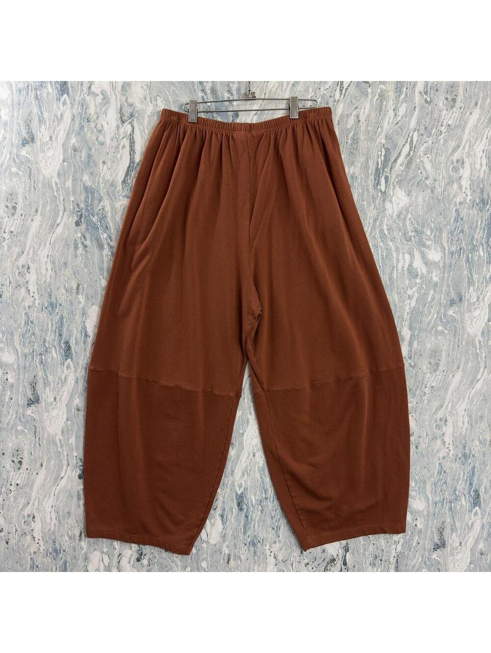 Artsy Boho Minimalist Lagenlook Avant-Garde Brown Wide Leg Sweatpants (XL) - Picture 4 of 8
